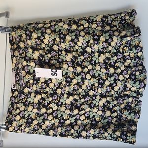 So Black yellow purple green Floral Mini Skirt Size XS